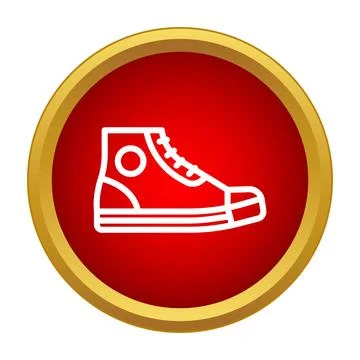 High top sneaker line icon in red circle Stock Illustration