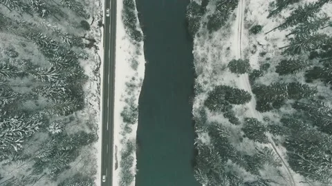 High top view while heavy snowing Stock Footage 165136887