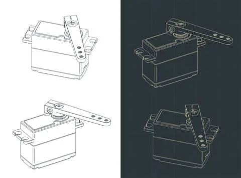High torque servo drive isometric technical drawings Stock Illustration