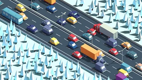 High traffic highway in winter isometric... | Stock Video | Pond5