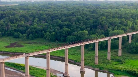 High Trestle Trail Bridge Summer Aerial, Madrid Iowa Stock Footage 246950832
