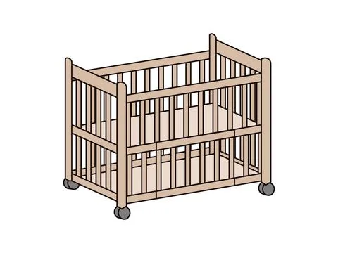 High-type crib with storage. Illustration seen from diagonally above. Stock Illustration