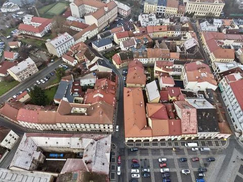 High Vantage Point Captures Lengthy Avenue With Vibrant Red Rooftops Leading To Stock Photos