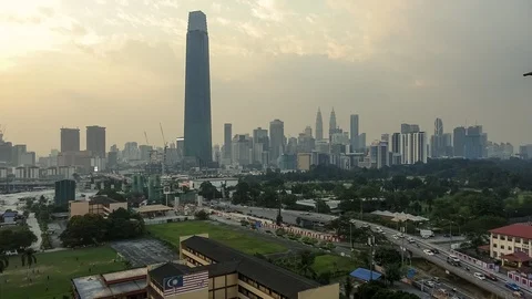 High Vantage Point Wide Angle View Of Kuala Lumpur Cityscape During Sunset 스톡 동영상 106761516