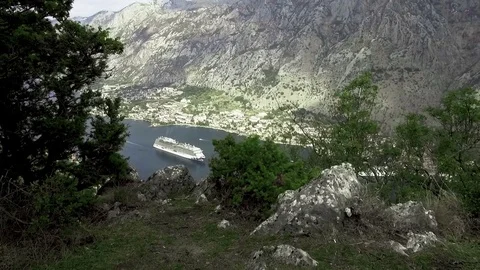 High view the Bay of Kotor with liners Stock Footage 84819061