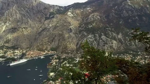 High view the Bay of Kotor with liners Stock Footage 84837366
