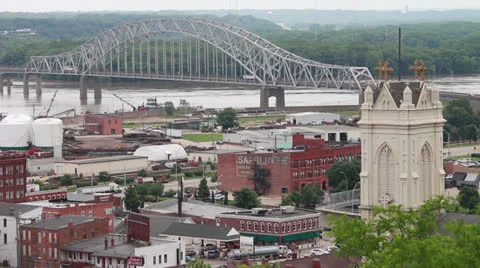 High View of a City on the River Stock Footage 25194130