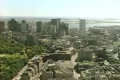 High view of city through tower window Footage