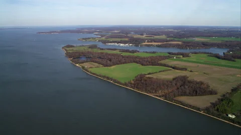 High view of coastal farmland east of Chesapeake Bay, Maryland. Shot in November Stock Footage