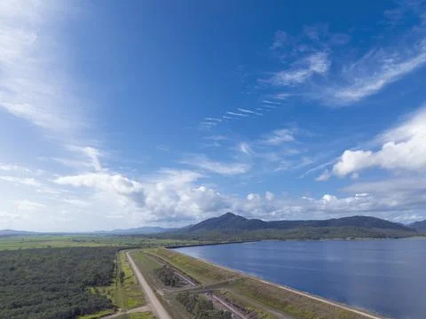 High View Of a Dam Wall Under A Cloudy Sky Stock Photos