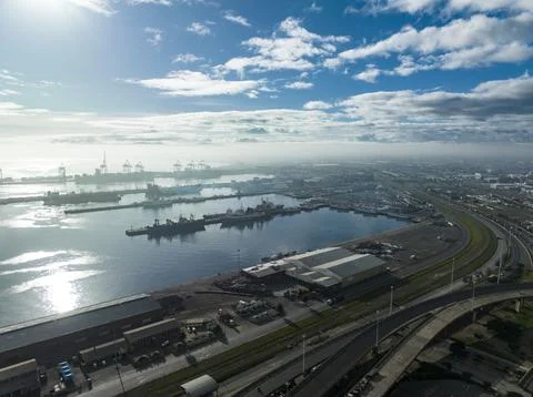 High view of docs in Cape Town's commercial port Stock Photos