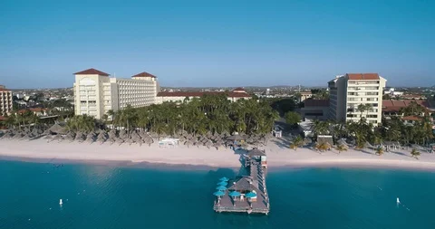 High view of empty beach and hotels with no tourist due to corona crisis. Stock-Footage 128471837