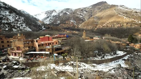 High view of the heart of Imlil Town, Surrounded by high Mountains. High Atlas Video stock 328962814