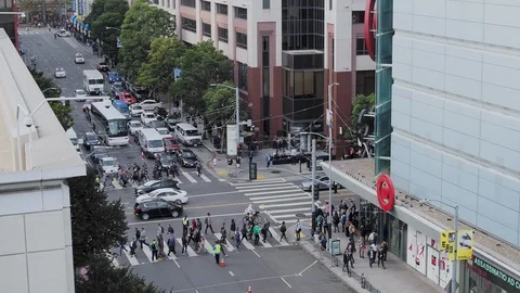 High view of Mission and 4th street infection in San Francisco on an afternoon Stock Footage 97357224