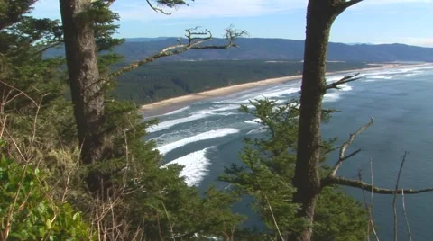High view of Oregon timbered coastline Stock Footage 60407485
