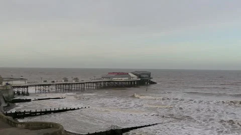 High up view over Cromer Beach, Norfolk coast Video stock 295077488