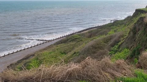 High up view over Cromer Beach, Norfolk coast Video stock 307200630