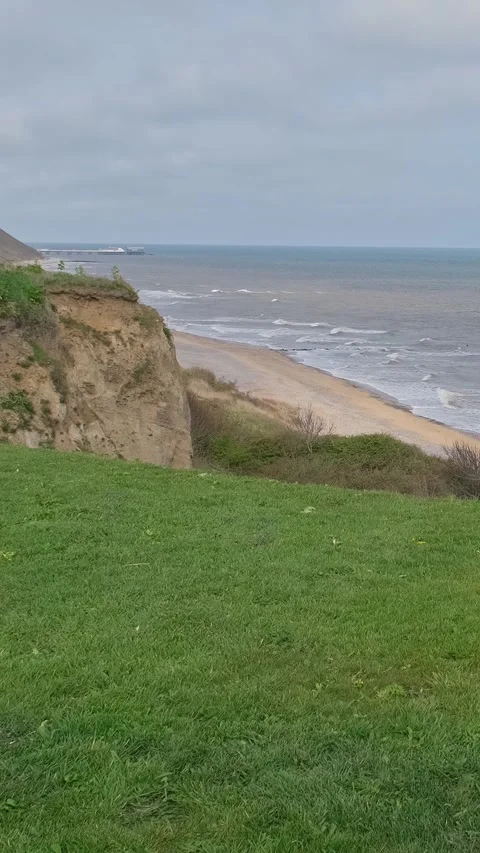 High up view over Cromer beach on the North Norfolk Coast Video stock 307350231
