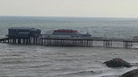 High up view over Cromer beach on the North Norfolk coast Video stock 308380565
