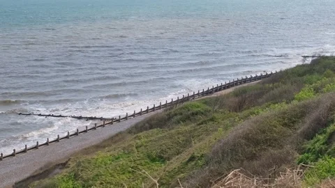 High up view over Cromer beach on the North Norfolk coast Video stock 308381839