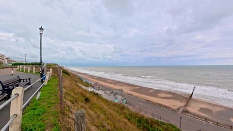 High up view over Cromer Beach 스톡 동영상 314213483