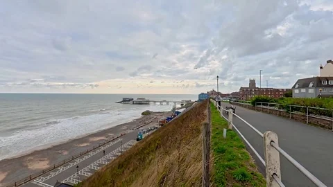 High up view over Cromer Beach Stock-Footage 314214417