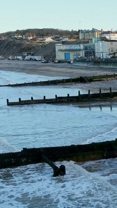 High up view over Cromer seafront on the North Norfolk Coast 스톡 동영상 304393202