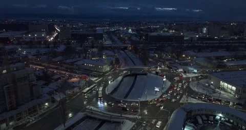 High view over night boulevard with traffic in winter Stock Footage 261042270