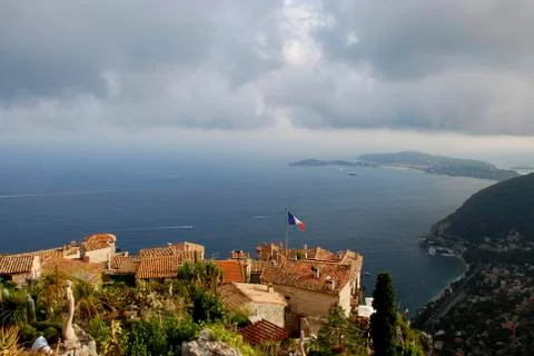 High View over rooftops and cliffs in France, Ez Stock Photos