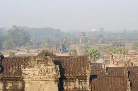 High view over rooftops of an Asian temple Stock Photos