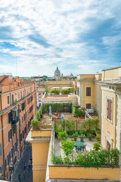 High view over the rooftops of Rome Stock Photos