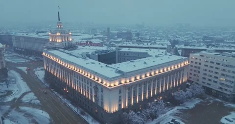 High view over winter Sofia with architectural buildings and snowy roofs 스톡 동영상 297781474