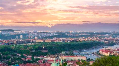 High view of Prague at sunset Stock Photos