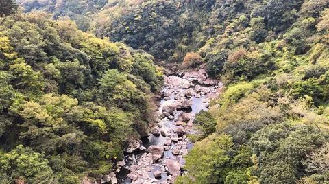High view from river with rocks Stock Photos