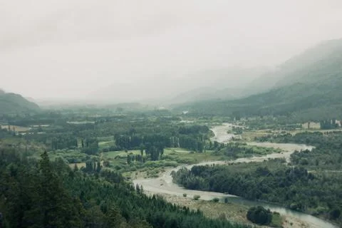 High view of river through the forest Stock Photos
