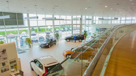 High view of row new car at car showroom Timelapse Stock-Footage 58673996