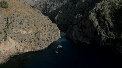 High view, Sa calobra beach at sunset. Panning 4K Stock Footage 320941768