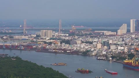High view of Saigon from top of  sky deck panoramic view point Stock Footage 152880927