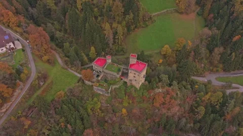 High view of Schloss Gerstein amid autumn colors, South Tyrol, Italy. Stock Footage 321546720