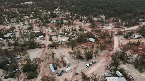 A high view showing the mining sites plotted around the small opal mining Stock Footage 145240329