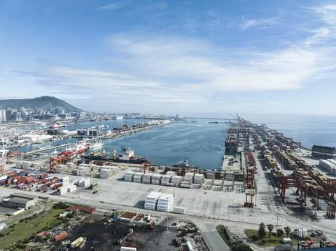 High view of Table Bay harbour in Cape Town Stock Photos