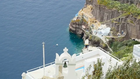High view of Thera lower port in Santorini, Greece Stock Footage 122504548