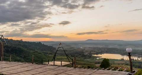 High view Time lapse Landscape Sunset with mountain Stock Footage 128999037