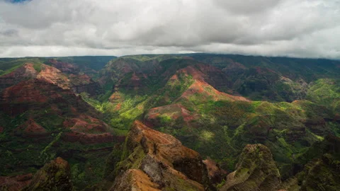 Up-high view time lapse panoramic view of moutain landscape cover by clouds Stock Footage 140349233