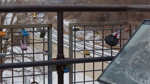 High view of train passing by from bridge in Riverside Kansas City MO Stock Footage 103346382