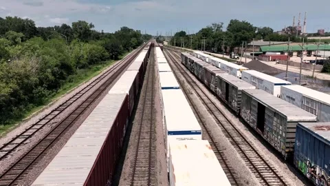 High View of Waukegan IL Freight Trains and Tracks 08/19/2026, United States Stock Footage 342844819
