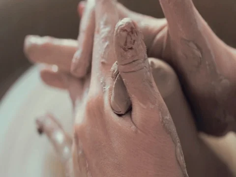 High view Woman's Hands Potter Macro Stock-Footage 72279214