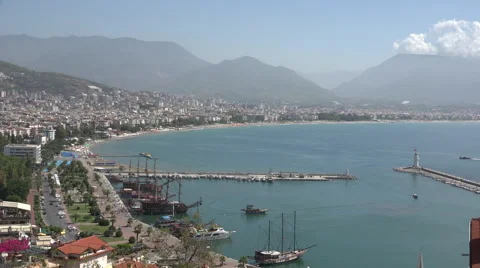 High viewpoint of Alanya harbour Stock Footage 44689174