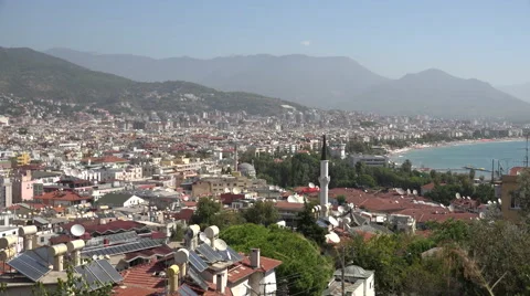 High viewpoint of Alanya skyline Stock Footage 44687997