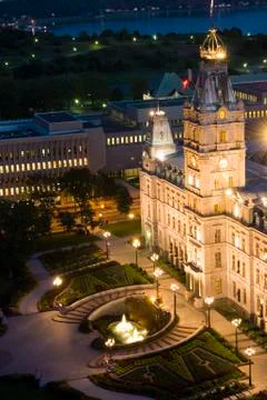 High viewpoint view of Hotel de Parliament , Quebec parliament buildings, Stock Photos